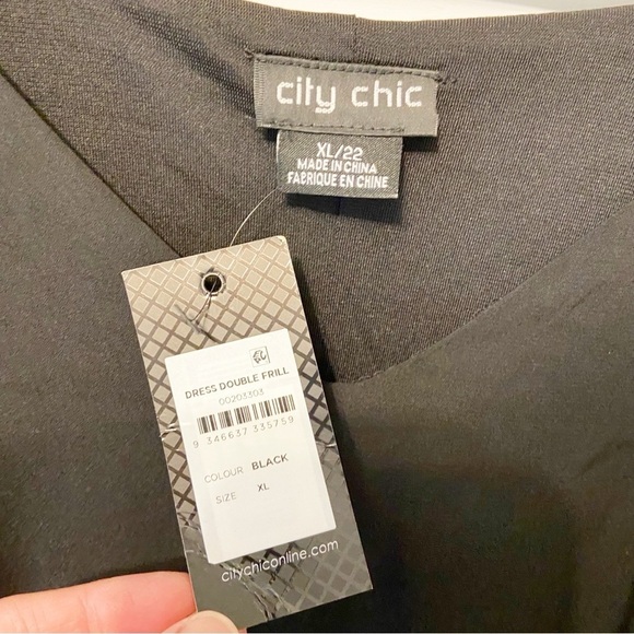 NWTs City Chic | Double Frill Dress in Black Size XL/22 - Picture 4 of 9